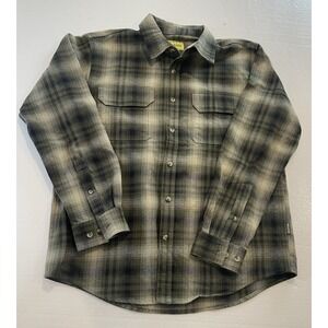 Mens BRAZOS Heavy Flannel Plaid Button Down Shirt Sz Large Outdoor Camping